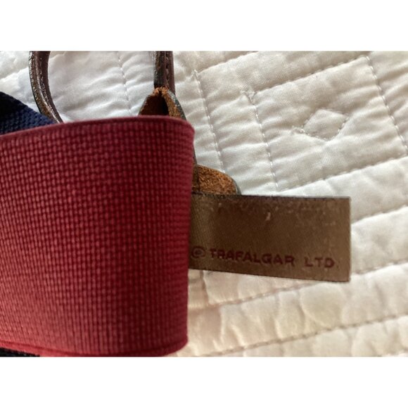 Vintage TRAFALGAR Maroon Blue Nylon Suspenders Braces | Leather Tabs - Picture 5 of 10